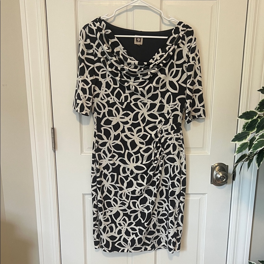 Anne Klein Slate and White Patterned Midi Dress